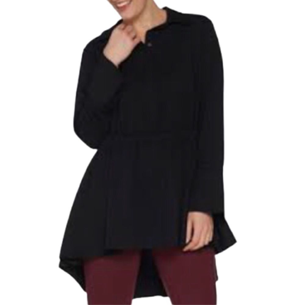 Du Jour Hi-Low Hem Woven Slit Cuffs Blouse